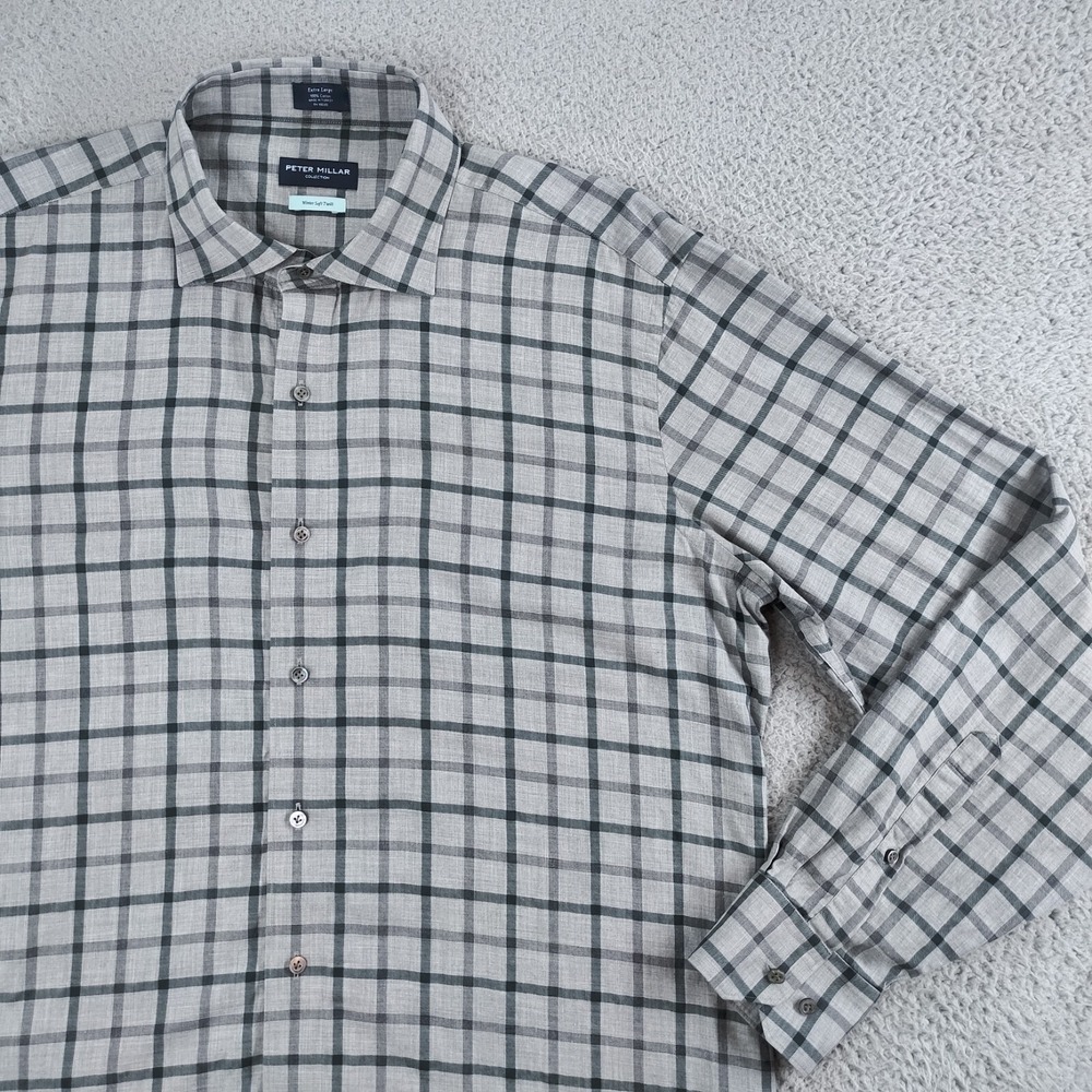 Peter Millar Collection Shirt Mens Extra Large Gray Plaid Winter Soft Twill EUC